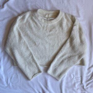 H&M White Cozy Chic Fall Crop Top Sweater Women's XL Great Condition